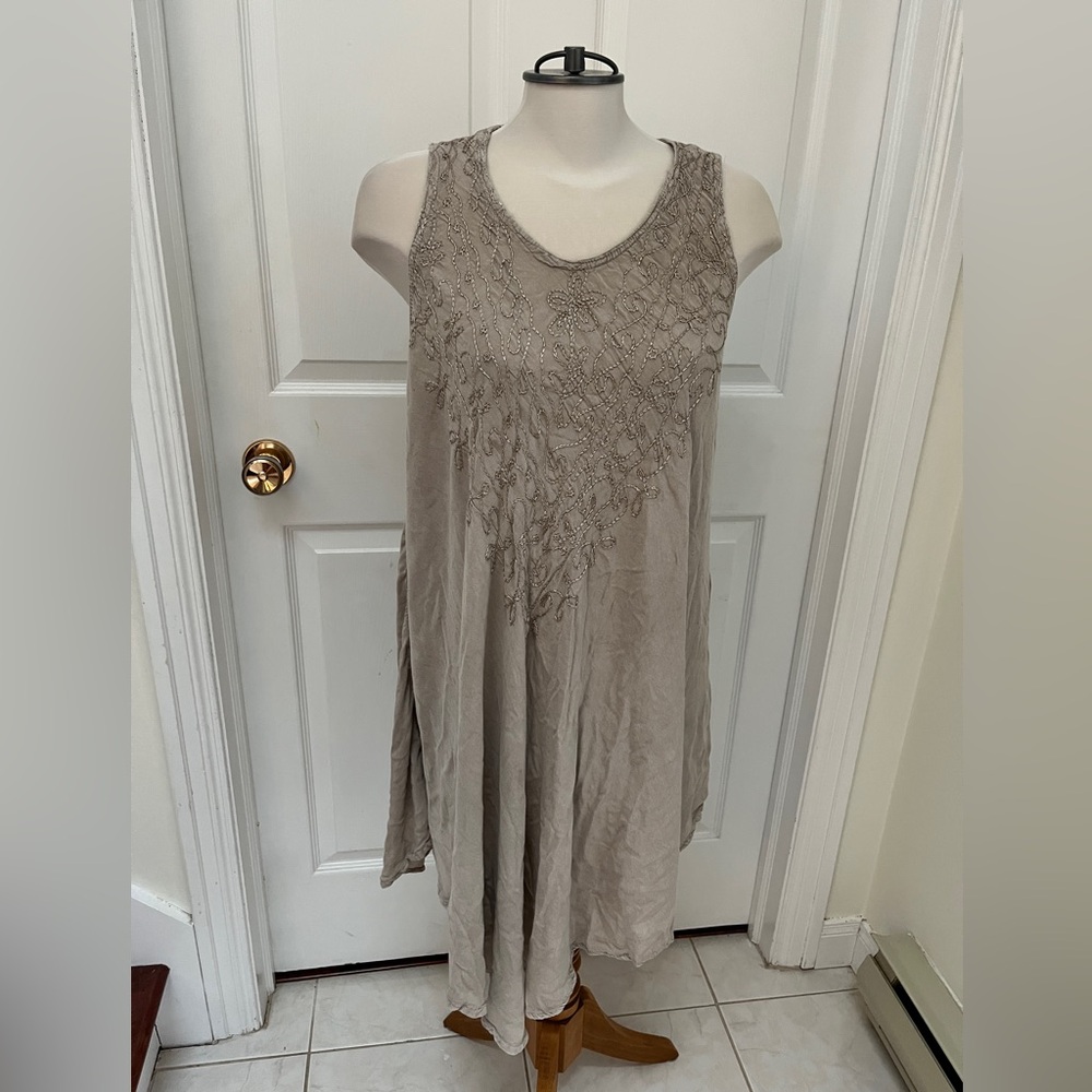 Embroidered Sleeveless Beige Dress